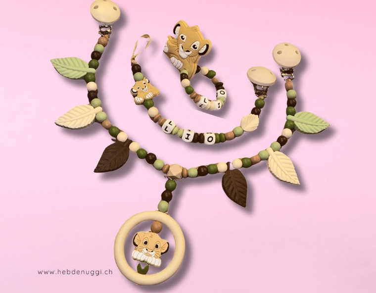 3er Set aus Nuggikette, Beissring und Wagenkette, farblich abgestimmt