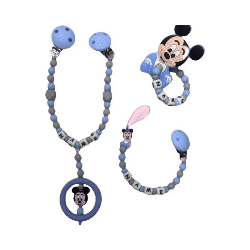3er Set mit Nuggikette, Beissring und Wagenkette, Motiv Maus