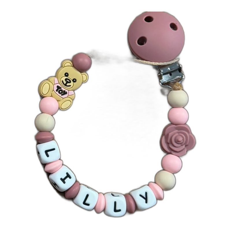 Personalisierte Nuggikette mit Namensperlen, Clip und Motivperle