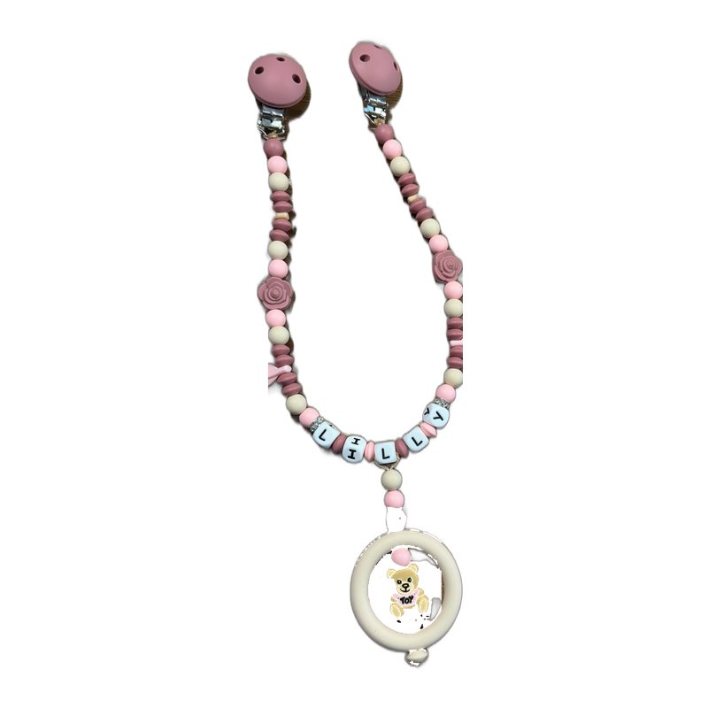 Personalisierte Wagenkette mit zwei Clips, Namensperlen und Motivring