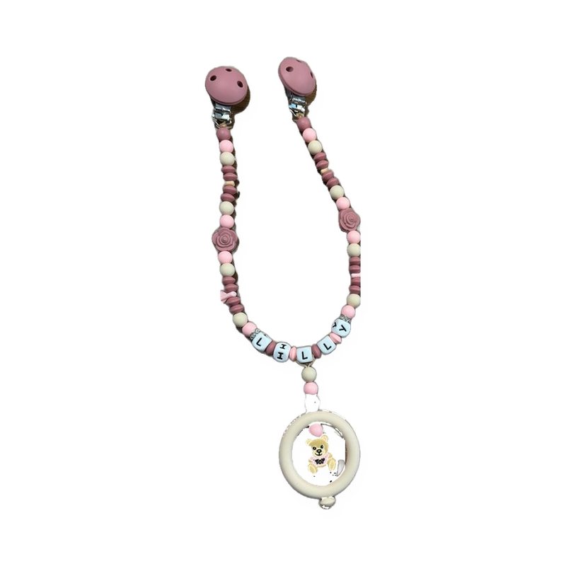 Personalisierte Wagenkette mit zwei Clips, Namensperlen und Motivring